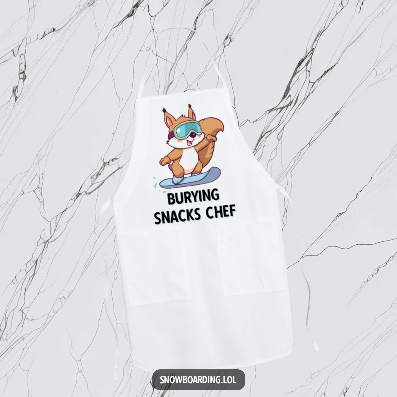 Funny Squirrel Snowboard Apron: A determined squirrel wearing goggles performs a snowboard trick, ready for culinary challenges.
