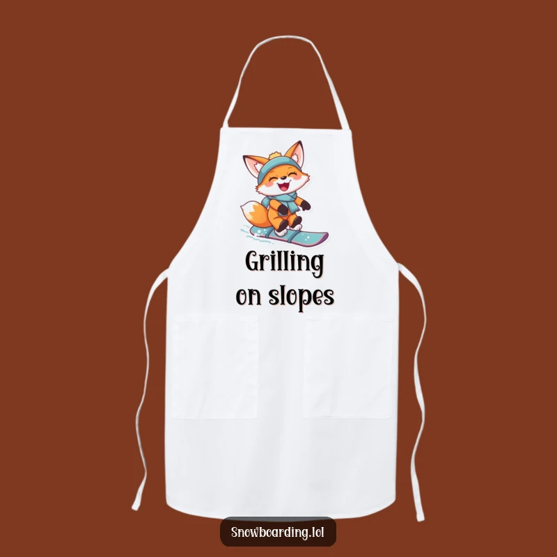Funny Snowboard Fox Apron: Joyful Chef's Wear for Winter Kitchen Fun