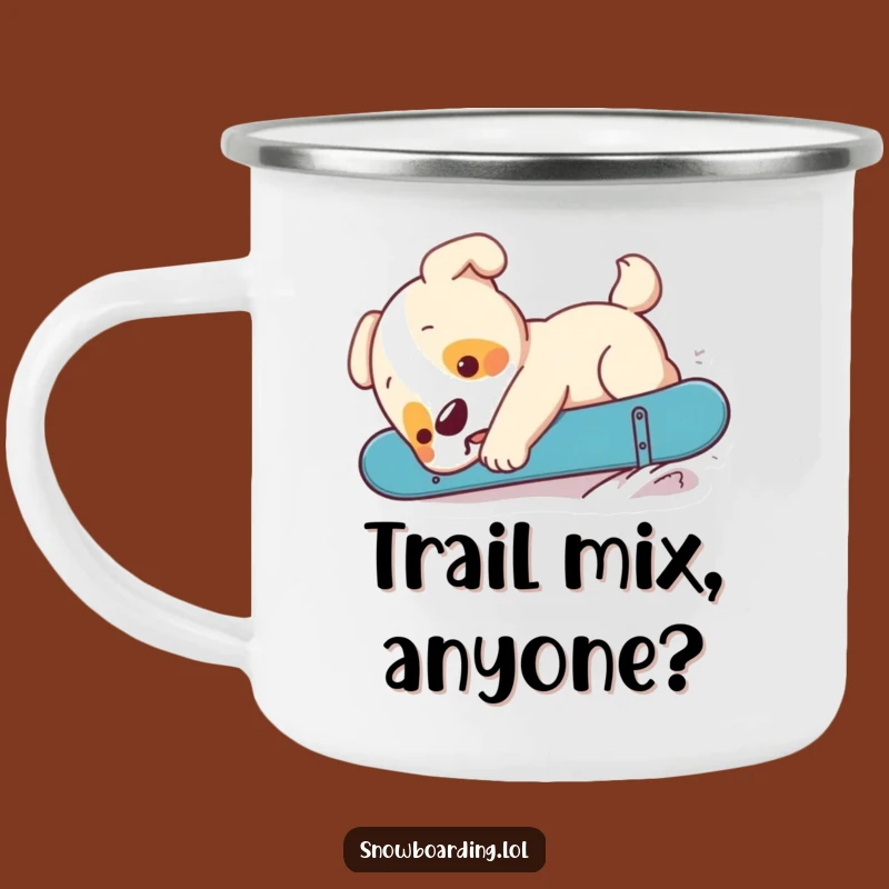 Funny Puppy Snowboard Camping Mug: Cute Dog Fail Drinkware for Outdoors