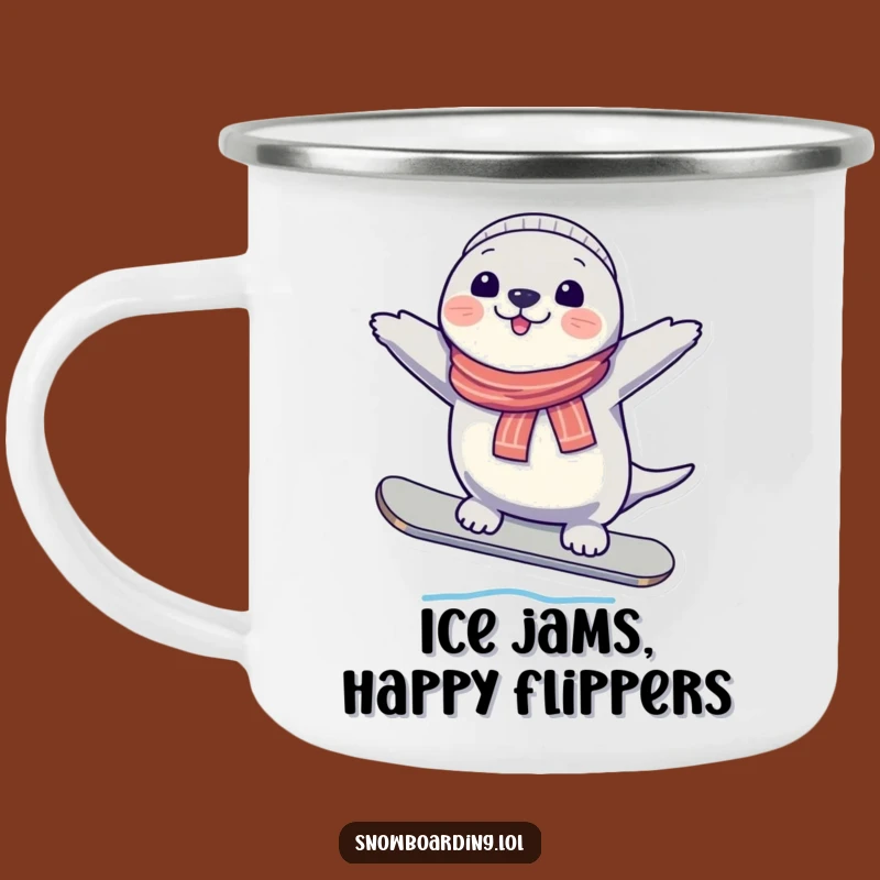 Funny Seal Snowboard Balance Camping Mug - Adventure Fuel with Arctic Cheer