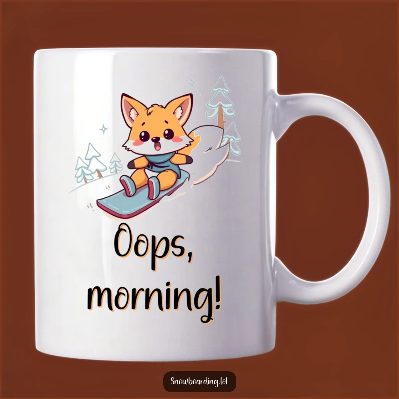 Funny Fox Snowboard Fail Mug: Surprised Animal Tumbling, Hilarious Gift