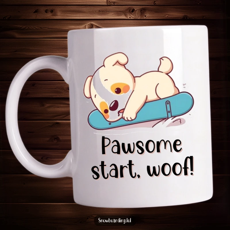 Funny puppy tumbling in the snow after a failed snowboard trick, a heartwarming and hilarious gift.