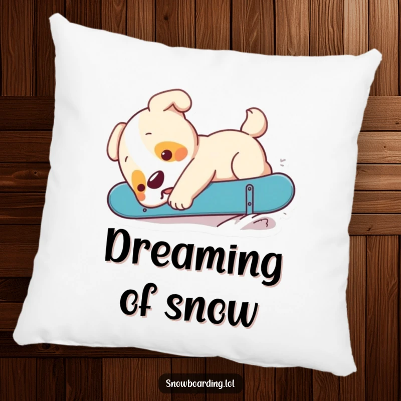 Funny puppy sprawled adorably after a snowboard tumble, a soft and hilarious pillow for cozy moments.