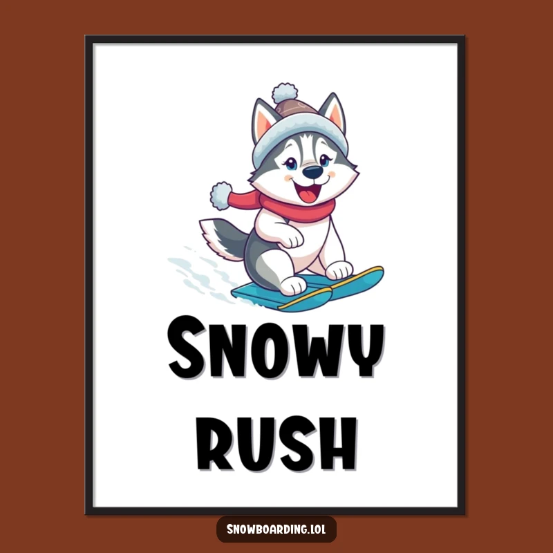 Funny Husky Snowboarder Digital Art Print: Cheerful Dog, Instant Action Decor, Winter Gift