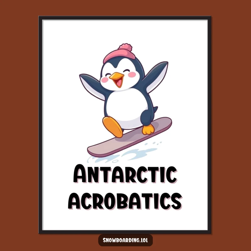 Funny Penguin Snowboard Digital Art: Instant Arctic Amusement Download