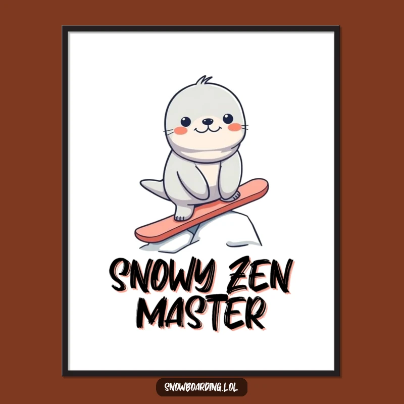 Funny Seal Snowboard Digital Print: Hilarious Arctic Wall Art for Instant Joy