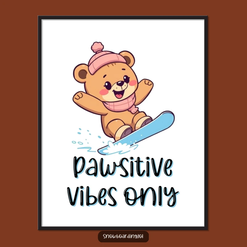 Funny Snowboard Bear Cub Digital Art: Instant Joyful Winter Download
