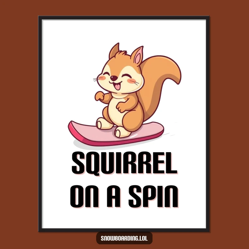 Funny Giggling Squirrel Snowboard Digital Art Print - Instant Joyful Decor