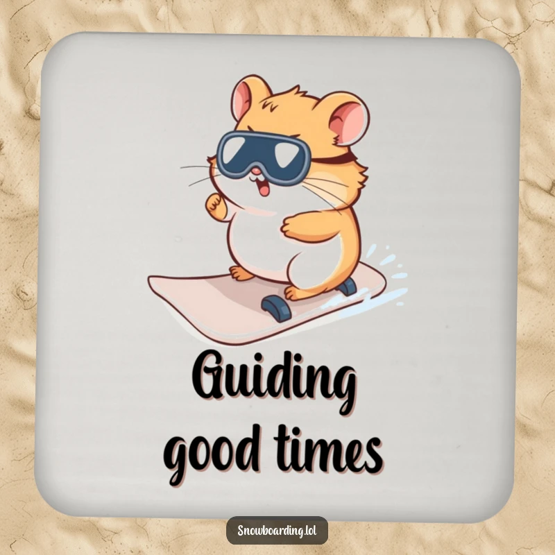Funny Hamster Snowboard Coaster, showcasing a curious character trying to steer, adding winter humor and surface protection.