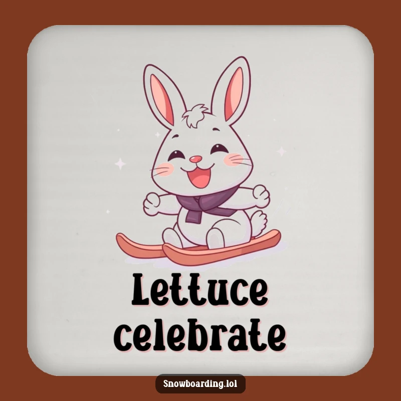Funny Cheerful Rabbit Snowboard Coasters: Protect Surfaces with Joyful Humor