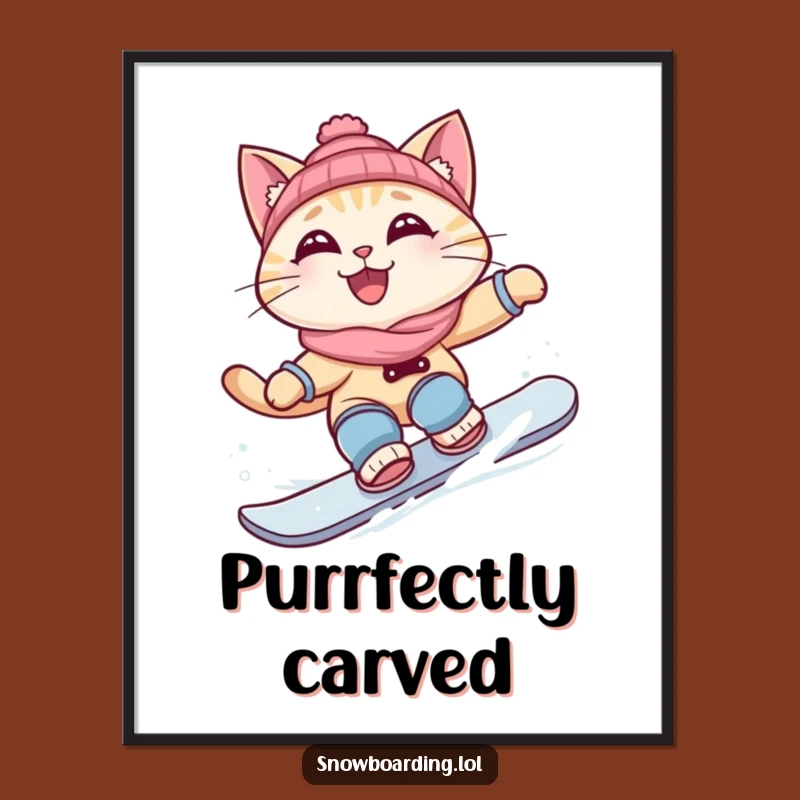 Funny Cat Snowboard Poster: Curious Rider Wall Art Gift
