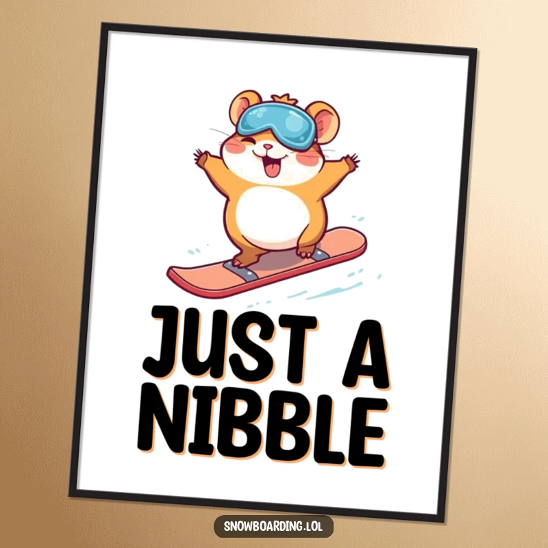 Funny giggling hamster mid-air on a snowboard, capturing a moment of pure, hilarious winter fun for wall decor.