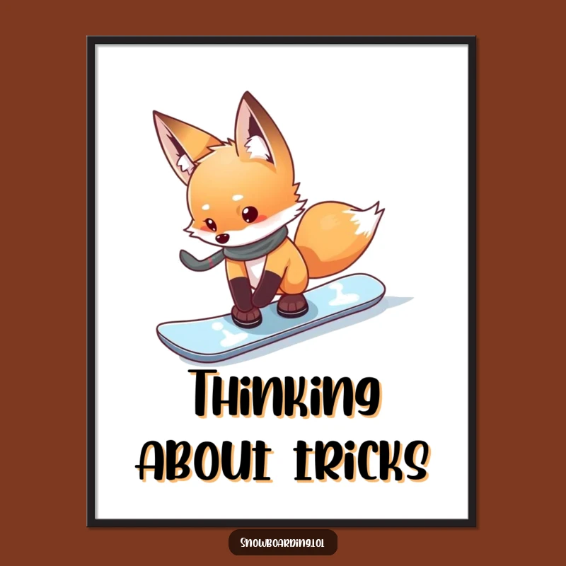 Funny Curious Fox Snowboard Poster - Hilarious Art for Cautious Souls