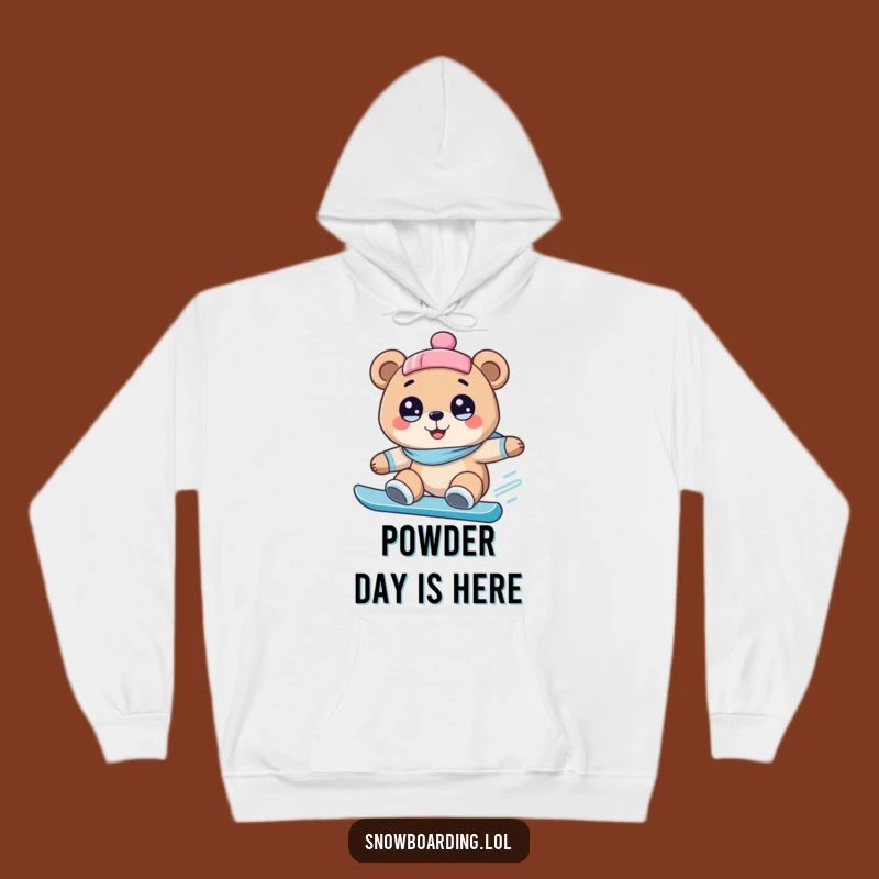 Funny Bear Snowboarding Hoodie: Cozy Winter Warmth with Wide-Eyed Excitement