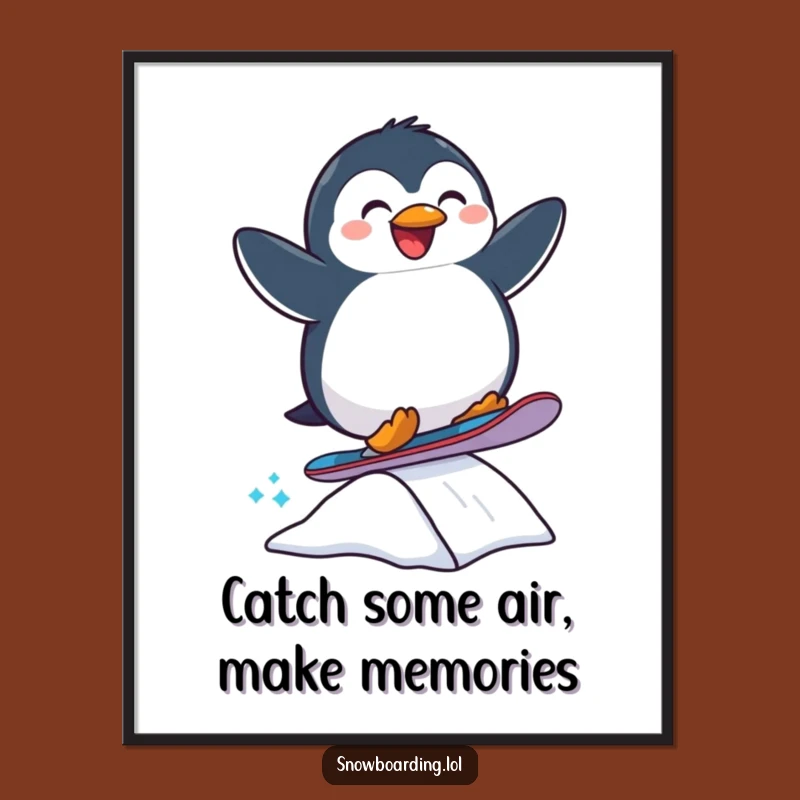 Free Printable Wall Art: Penguin Snowboard Jump for a Fun and Sporty Atmosphere
