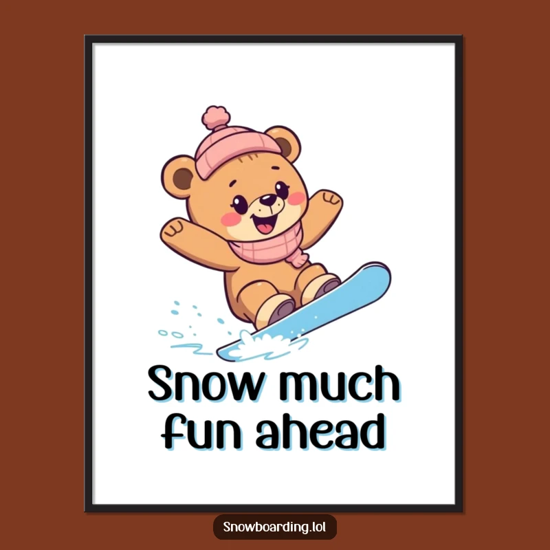 Free Printable Wall Art: Funny Snowboarding Bear Cub - Downloadable Humorous DIY Decor