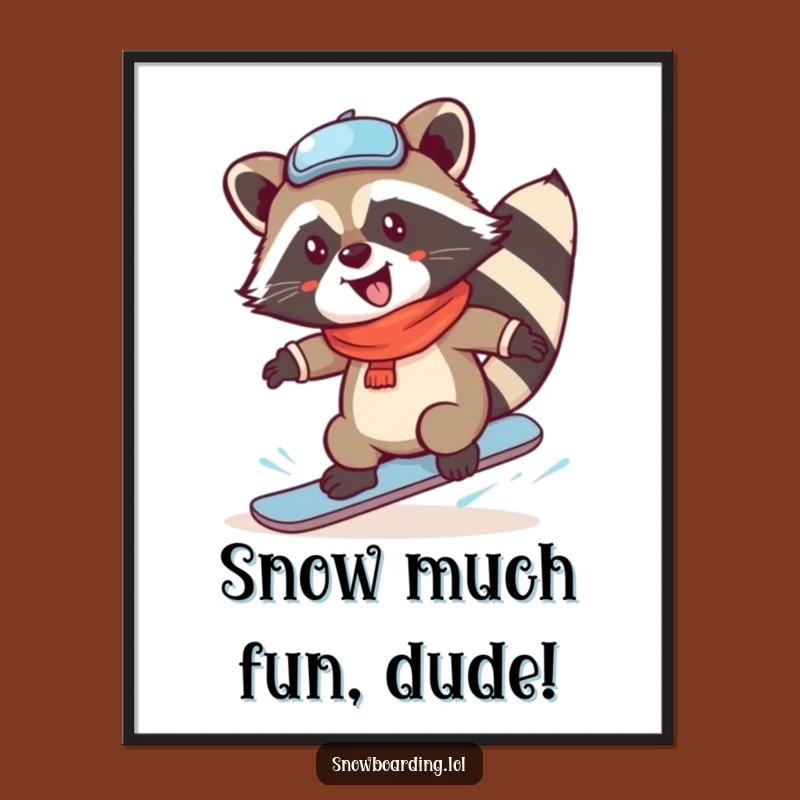Free Printable Wall Art: Silly Snowboard Raccoon - Hilarious Downloadable Decor!