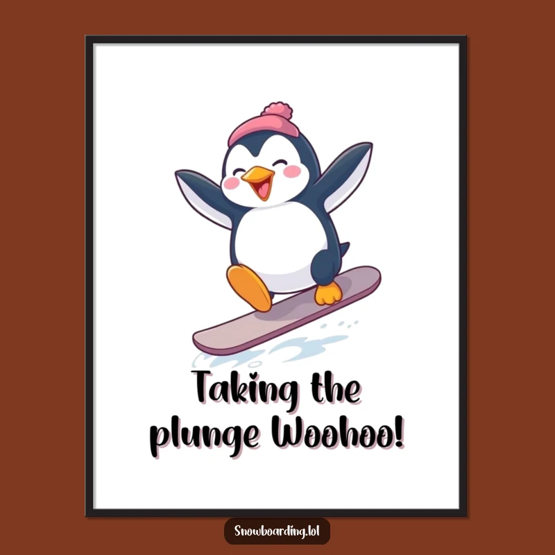 Free Printable Wall Art: Penguin Snowboard Fail - Humorous Downloadable Decor