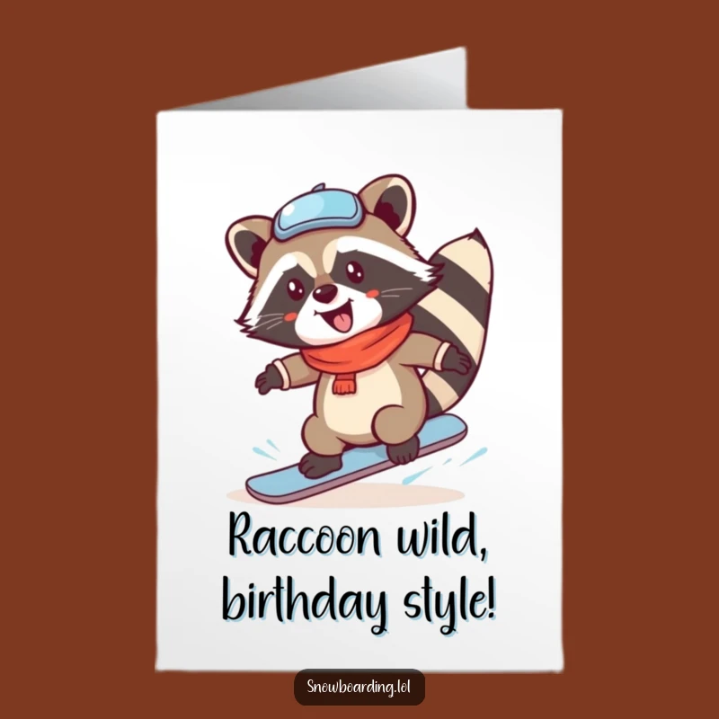 Free Printable Birthday Card: Funny Snowboard Raccoon - Hilarious Downloadable Gift!
