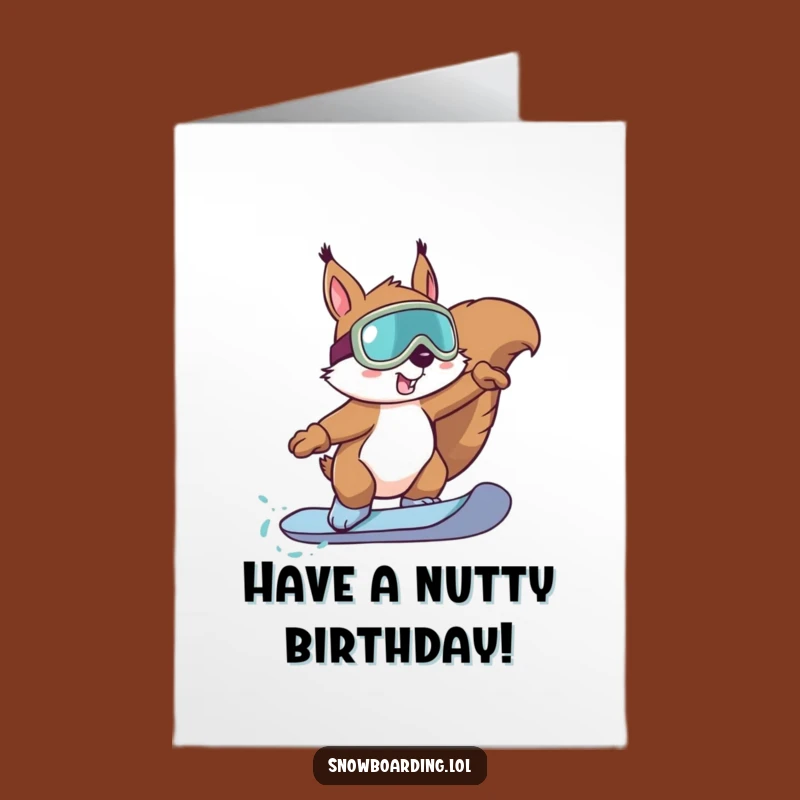 Free Printable Birthday Card: Squirrel Snowboarder Trick - Funny Downloadable Gift