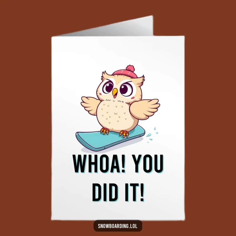 Free Printable Owl Congrats Card: Funny Snowboard Mishap Downloadable
