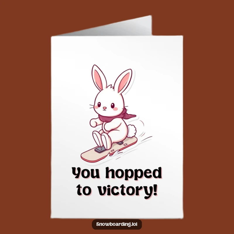 Free Printable Bunny Congrats Card: Joyful Snowboarder Rabbit Downloadable