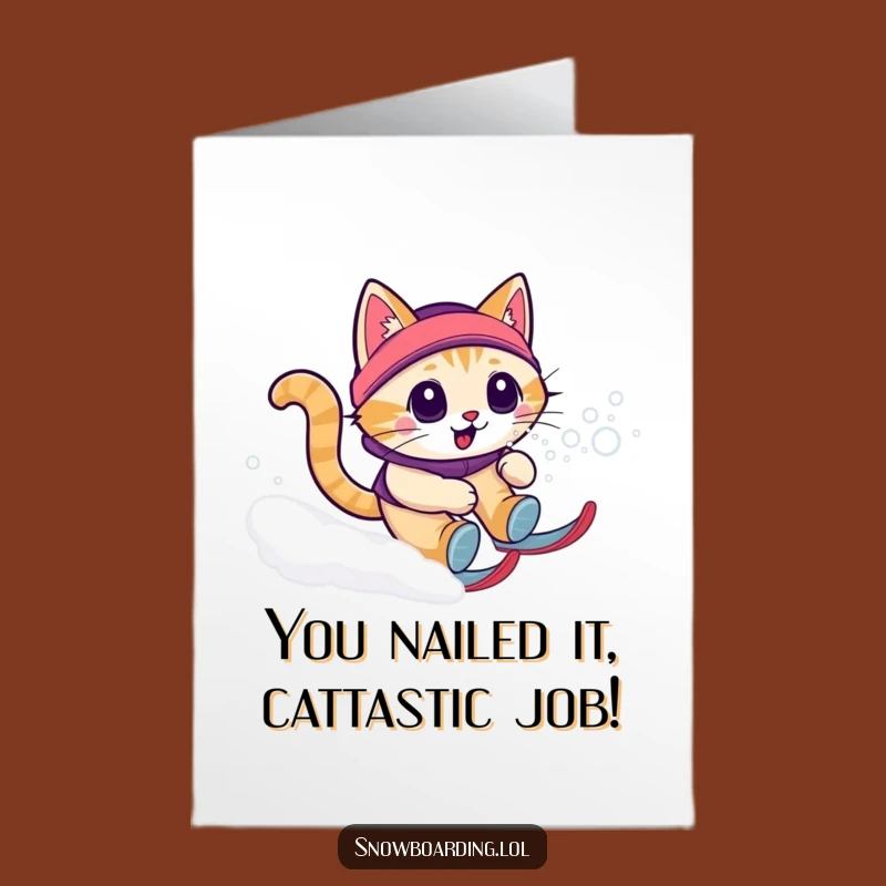 Free Printable Snowboarding Cat Congrats Card: Hilarious Downloadable Celebration Gift