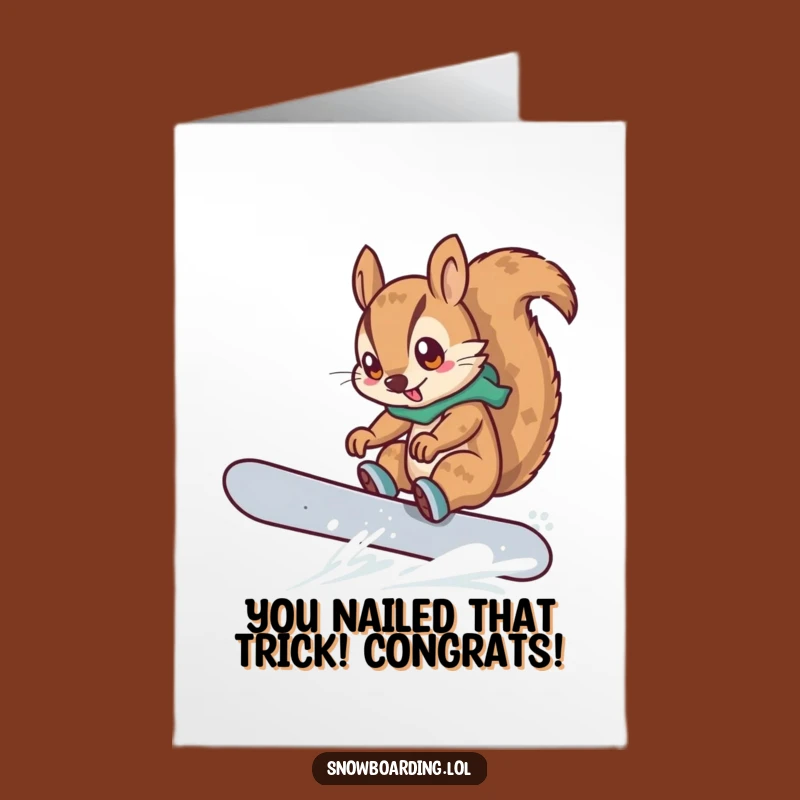 Free Printable Squirrel Congrats Card: Snowboard Trick Downloadable Success