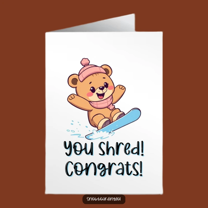 Free Printable Congrats Card: Epic Snowboarding Bear Cub - Downloadable Celebration Gift