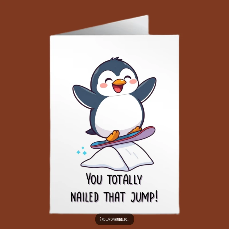 Free Printable Congrats Card: Penguin Snowboard Trick for Celebrating Achievements