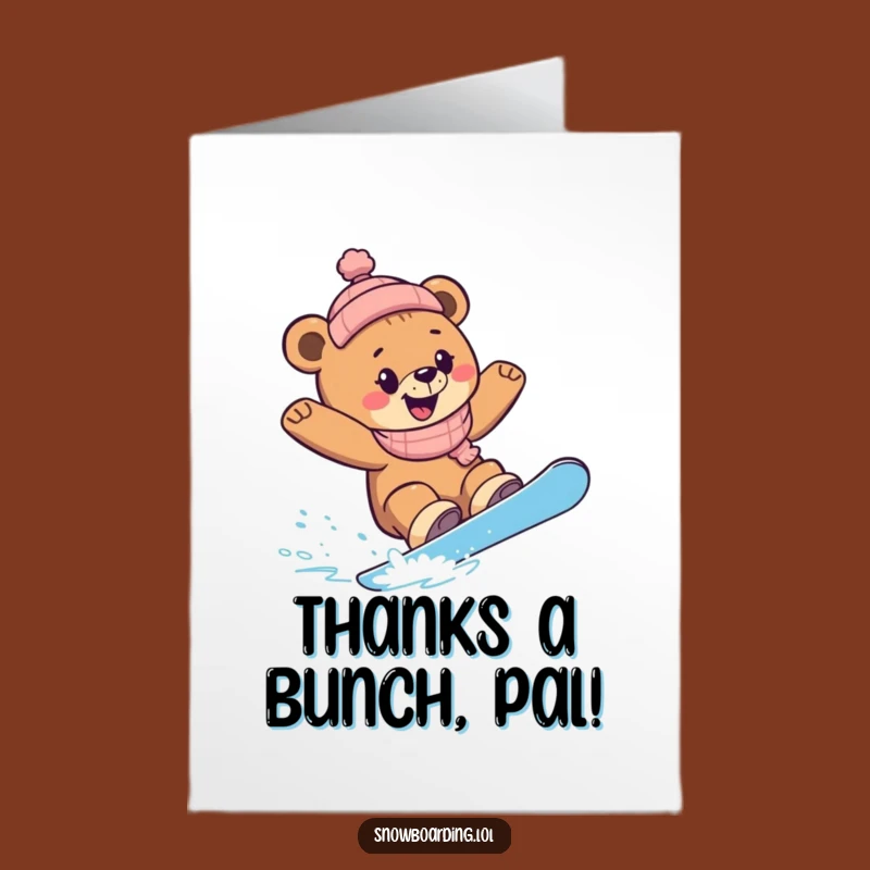 Free Printable Thank You Card: Giddy Snowboarding Bear Cub - Downloadable Appreciation Gift