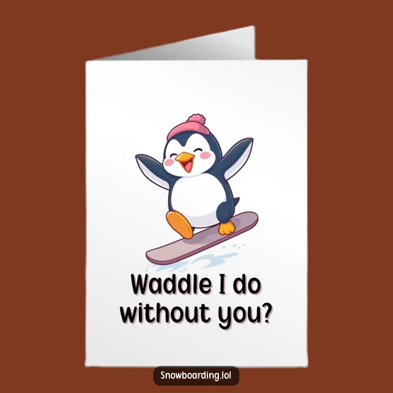Free Printable Thank You Card: Goofy Penguin Snowboarder - Downloadable Appreciation