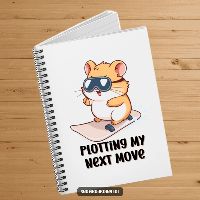 Funny Hamster Snowboard Notebook, ideal for planning, featuring a curious character hilariously attempting to steer.