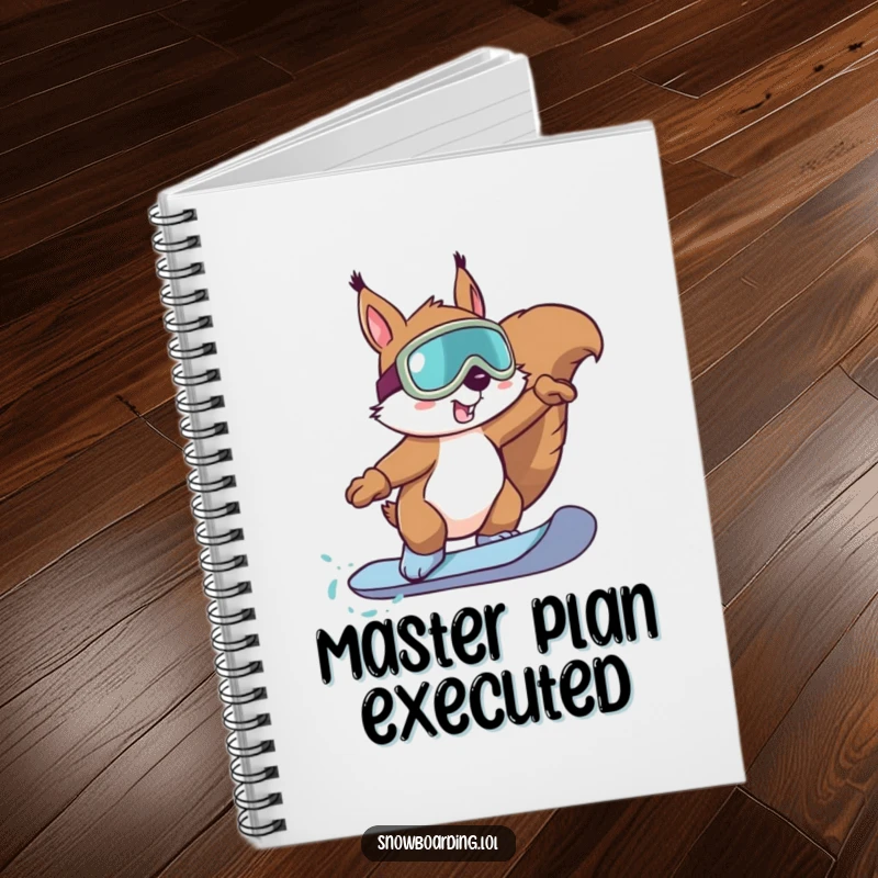 Funny Squirrel Snowboard Notebook: A determined squirrel with goggles performs a snowboard trick, perfect for jotting ideas.