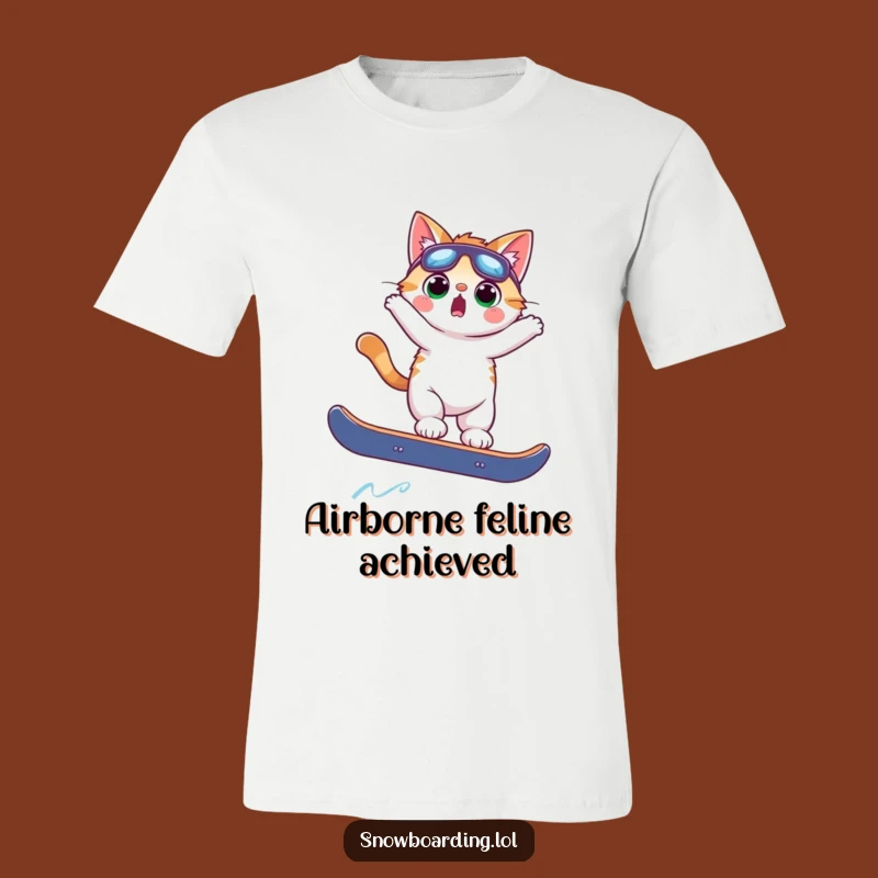 Funny Surprised Cat Snowboard T-Shirt: Hilarious Winter Action Tee for Laughs
