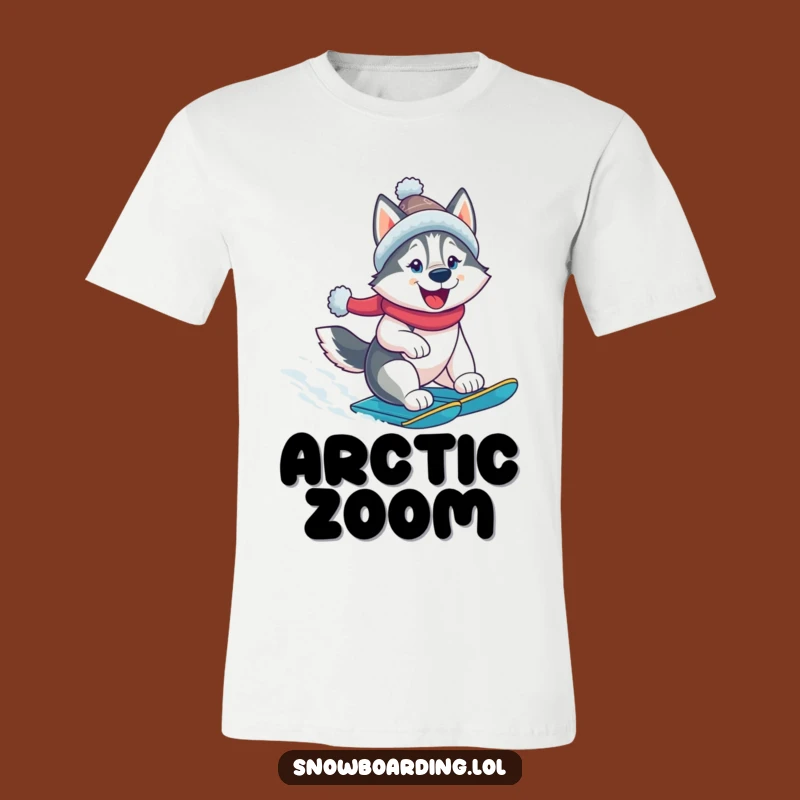Funny Husky Snowboarder T-Shirt: Cheerful Dog on Board, Cool Winter Tee, Action Gift