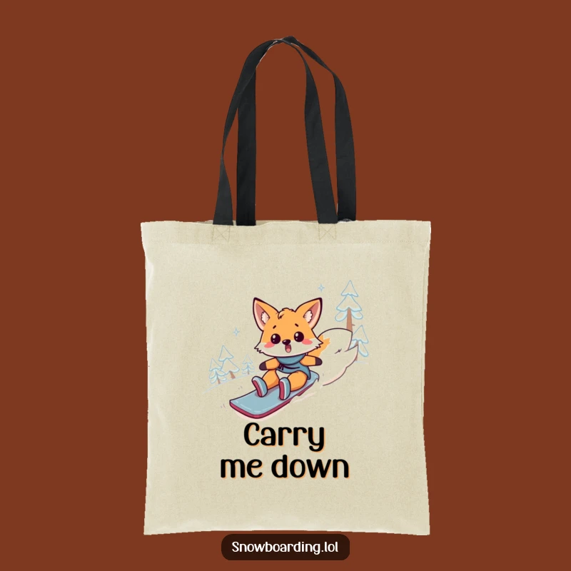 Funny Fox Snowboard Fail Tote Bag: Surprised Animal Tumbling, Humorous Accessory
