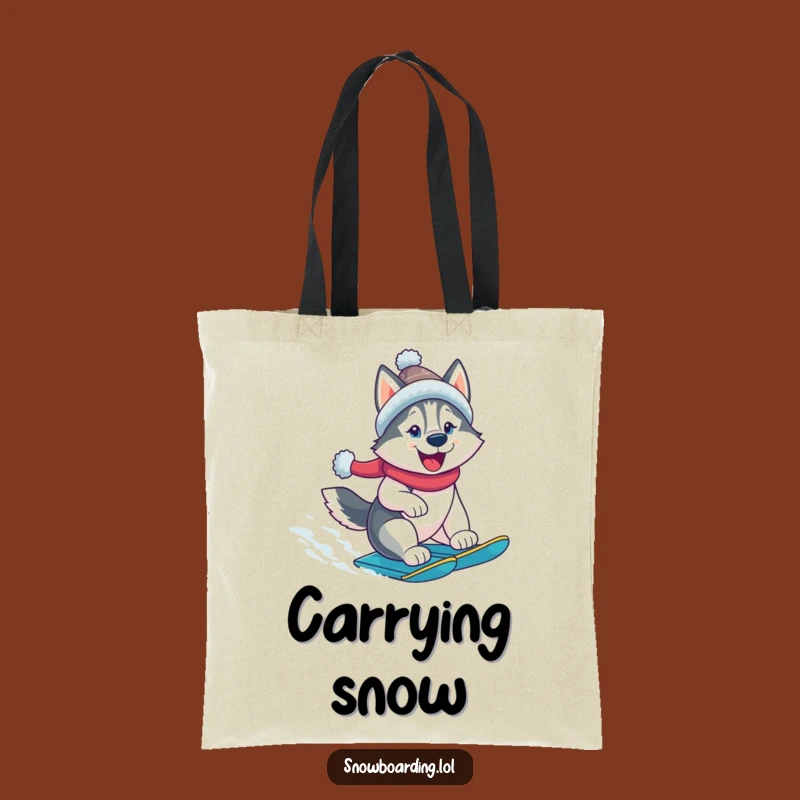 Funny Husky Snowboarder Tote Bag: Cheerful Dog, Winter Gear, Action Accessory